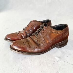 Vintage Hanover USA Men's 7.5 D Brown Leather Wingtip Brogue Dress Shoes
